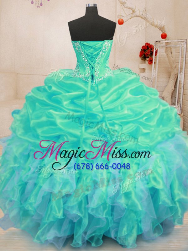 wholesale spectacular turquoise sleeveless organza lace up quinceanera dress for military ball and sweet 16 and quinceanera