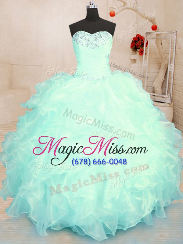 wholesale colorful beading and ruffles sweet 16 dresses turquoise and apple green lace up sleeveless floor length