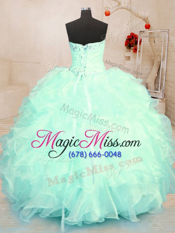 wholesale colorful beading and ruffles sweet 16 dresses turquoise and apple green lace up sleeveless floor length