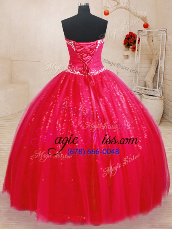 wholesale pretty red lace up 15th birthday dress beading sleeveless floor length