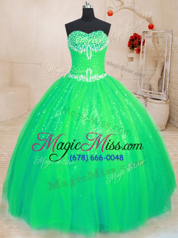 wholesale suitable sleeveless floor length beading lace up sweet 16 quinceanera dress with green