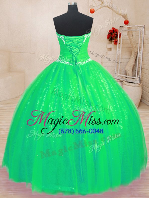 wholesale suitable sleeveless floor length beading lace up sweet 16 quinceanera dress with green