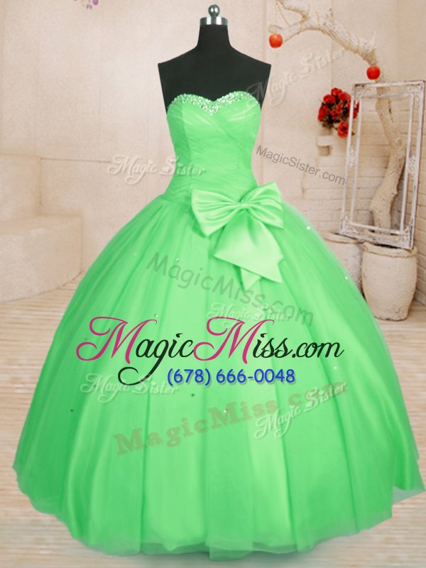 wholesale trendy sleeveless lace up floor length beading and bowknot quinceanera dress