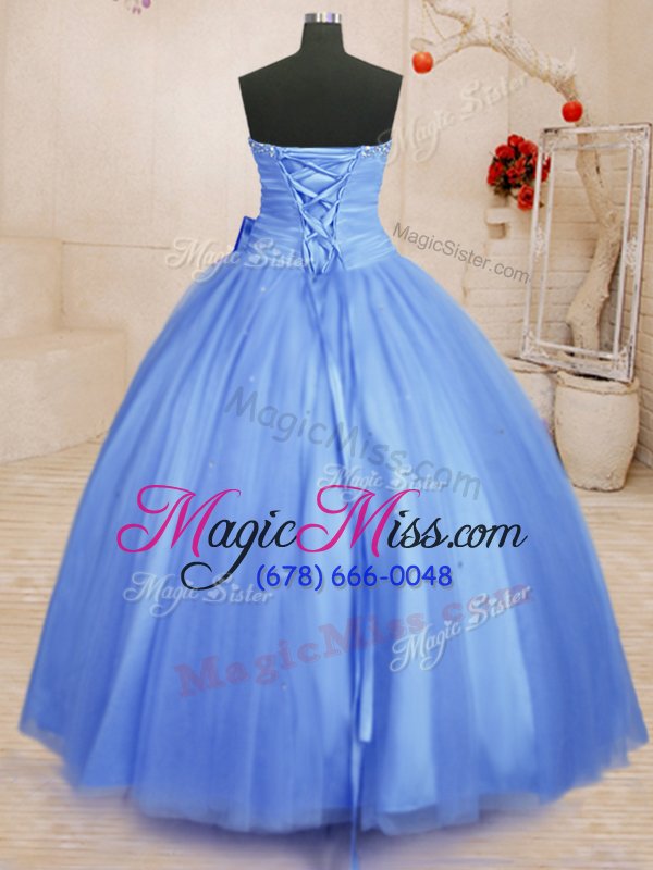wholesale simple tulle sleeveless floor length sweet 16 dresses and beading and bowknot