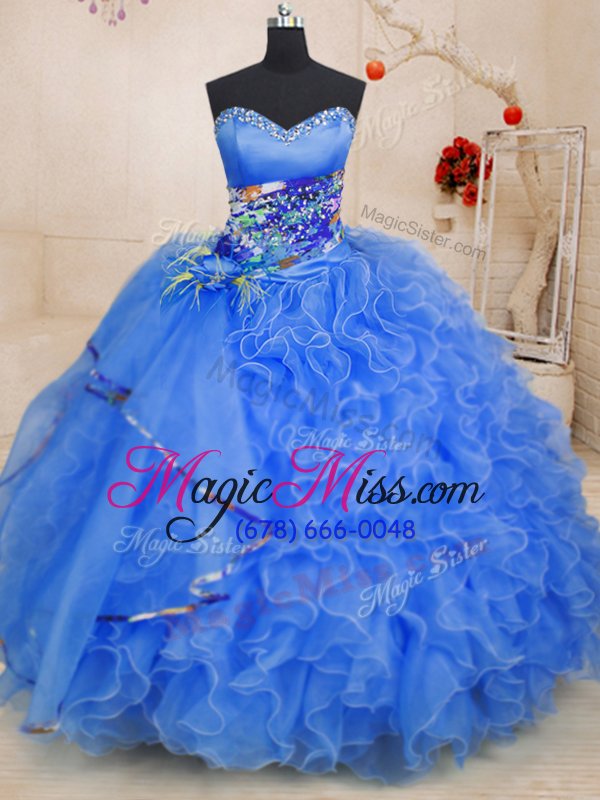 wholesale hot sale floor length lace up quince ball gowns blue and in for military ball and sweet 16 and quinceanera with beading and ruffles