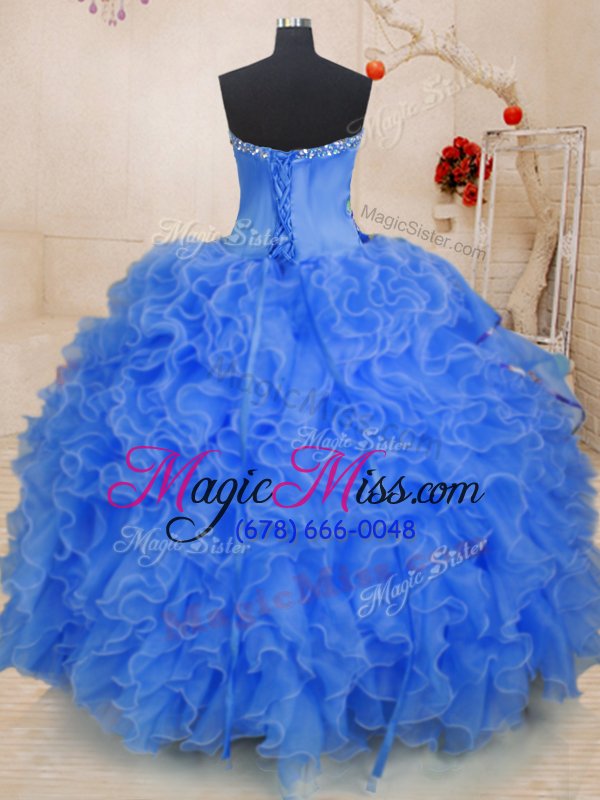 wholesale hot sale floor length lace up quince ball gowns blue and in for military ball and sweet 16 and quinceanera with beading and ruffles