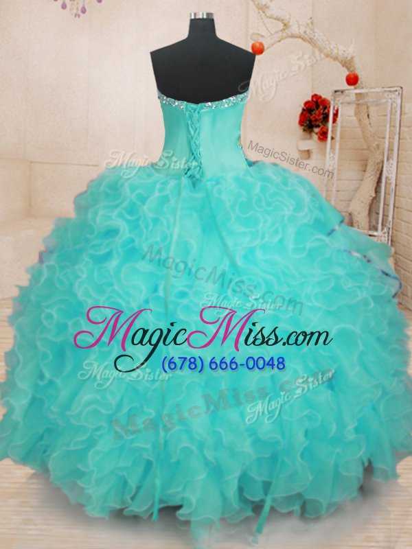 wholesale elegant aqua blue sweetheart lace up beading and ruffles sweet 16 quinceanera dress sleeveless