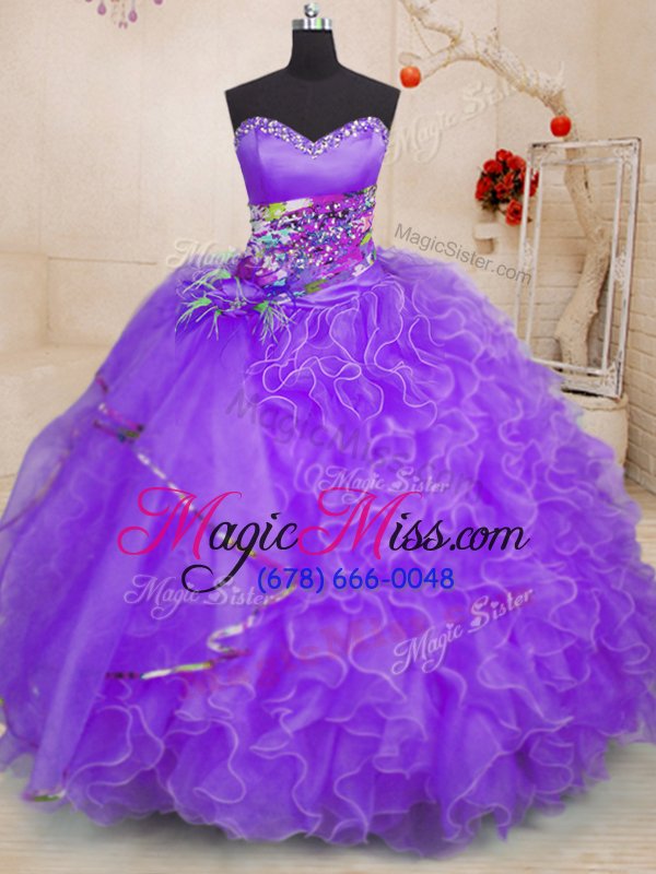 wholesale free and easy lavender ball gowns organza sweetheart sleeveless beading and ruffles floor length lace up ball gown prom dress