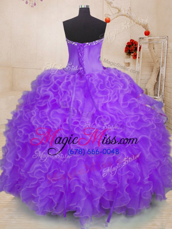 wholesale free and easy lavender ball gowns organza sweetheart sleeveless beading and ruffles floor length lace up ball gown prom dress