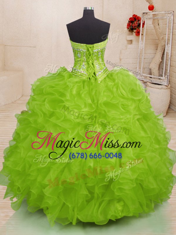 wholesale gorgeous organza sleeveless floor length quinceanera dresses and beading and ruffles