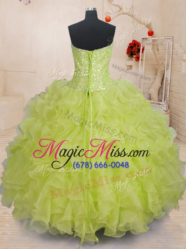 wholesale fashion floor length yellow green 15 quinceanera dress sweetheart sleeveless lace up