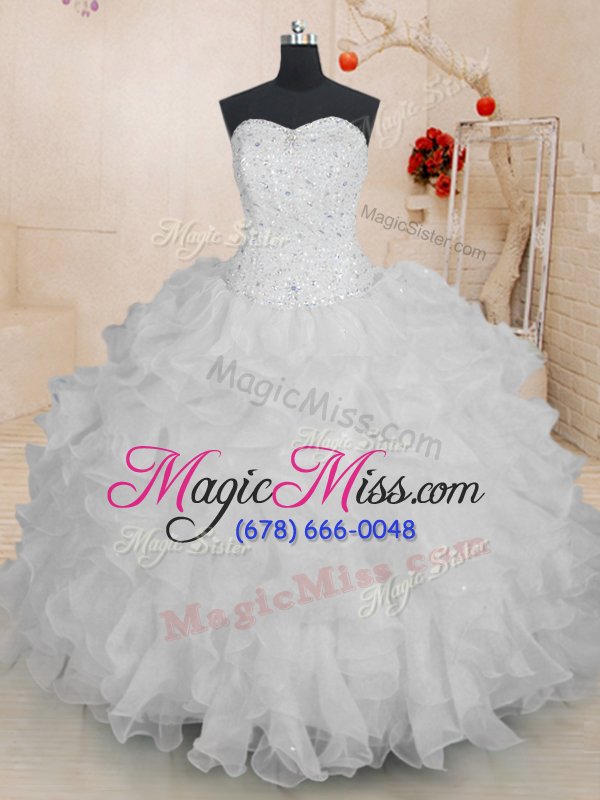 wholesale fine white sleeveless beading and ruffles floor length sweet 16 dresses