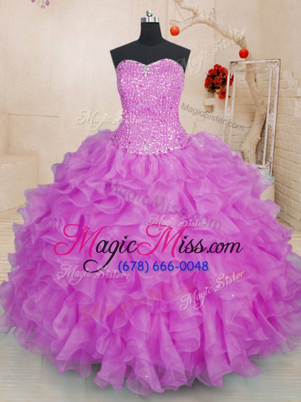 wholesale hot sale purple ball gown prom dress military ball and sweet 16 and quinceanera and for with beading and ruffles sweetheart sleeveless lace up