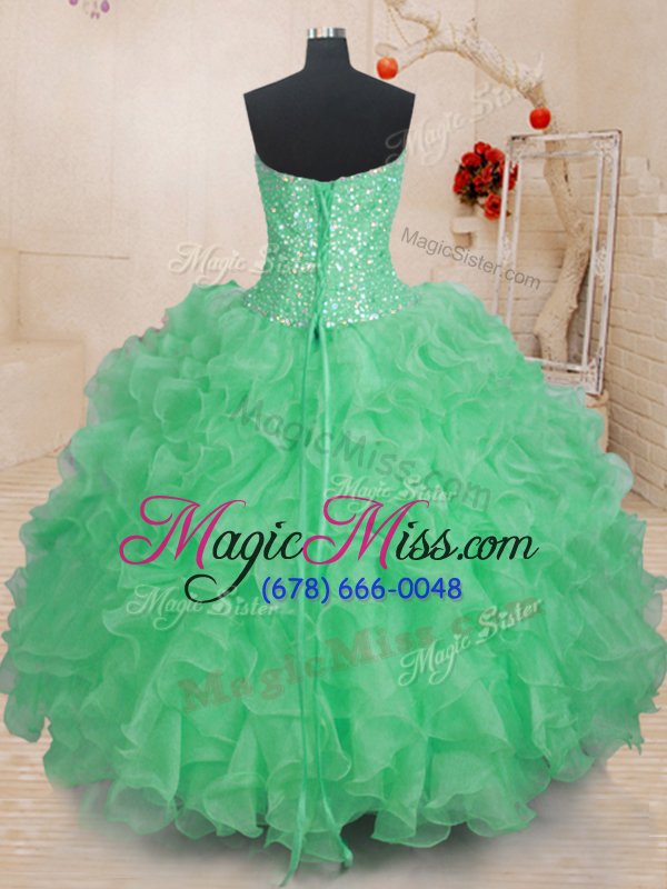wholesale fabulous green ball gowns organza sweetheart sleeveless beading and ruffles floor length lace up 15th birthday dress