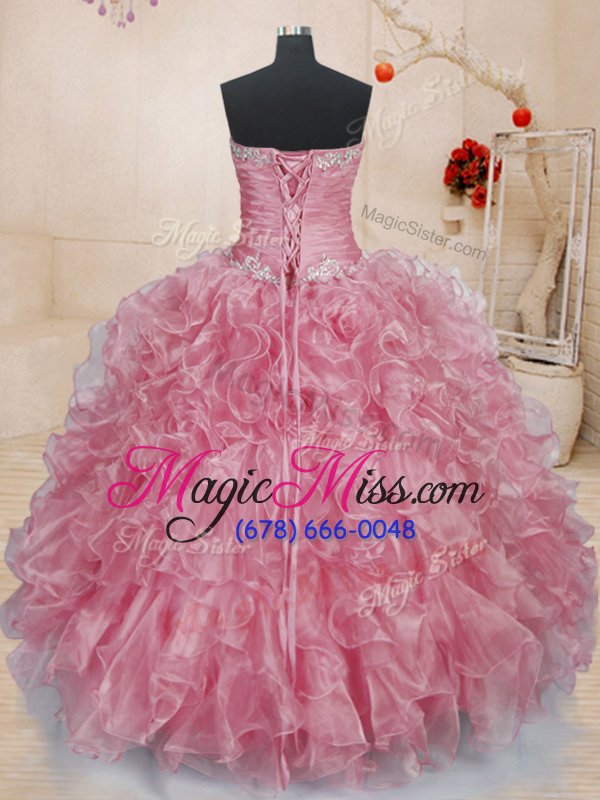 wholesale new style beading and ruffles vestidos de quinceanera pink lace up sleeveless floor length