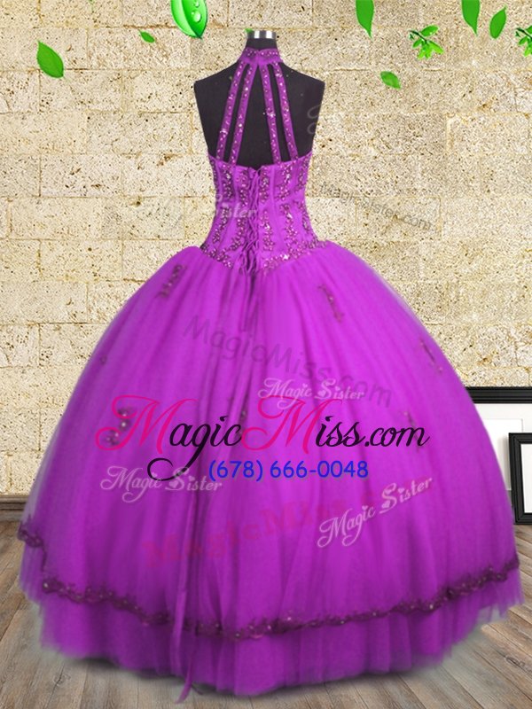 wholesale halter top sleeveless lace up 15th birthday dress purple tulle