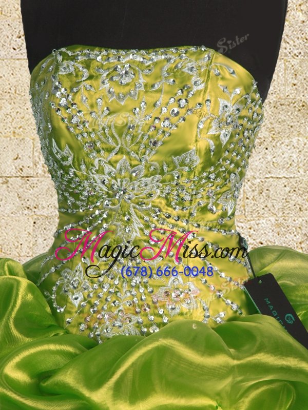 wholesale captivating olive green organza lace up 15th birthday dress sleeveless floor length beading and embroidery