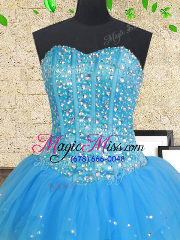 wholesale graceful multi-color tulle lace up ball gown prom dress sleeveless floor length beading and ruffles and ruffled layers