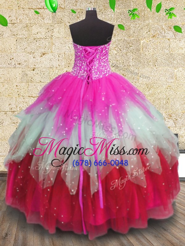 wholesale new arrival multi-color sweetheart neckline beading and ruffles and ruffled layers ball gown prom dress sleeveless lace up