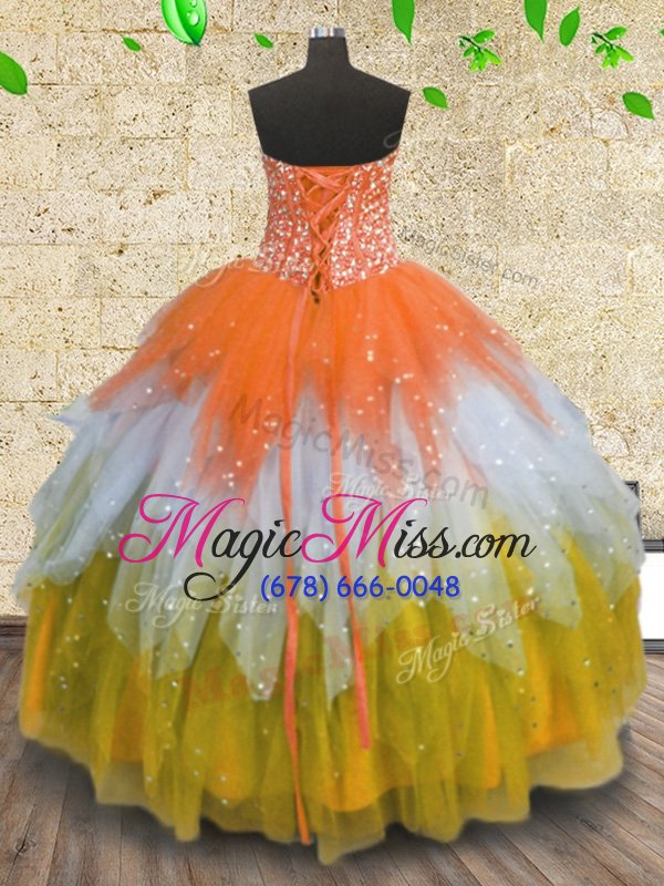 wholesale superior multi-color lace up quinceanera dresses beading and ruffles and sequins sleeveless floor length