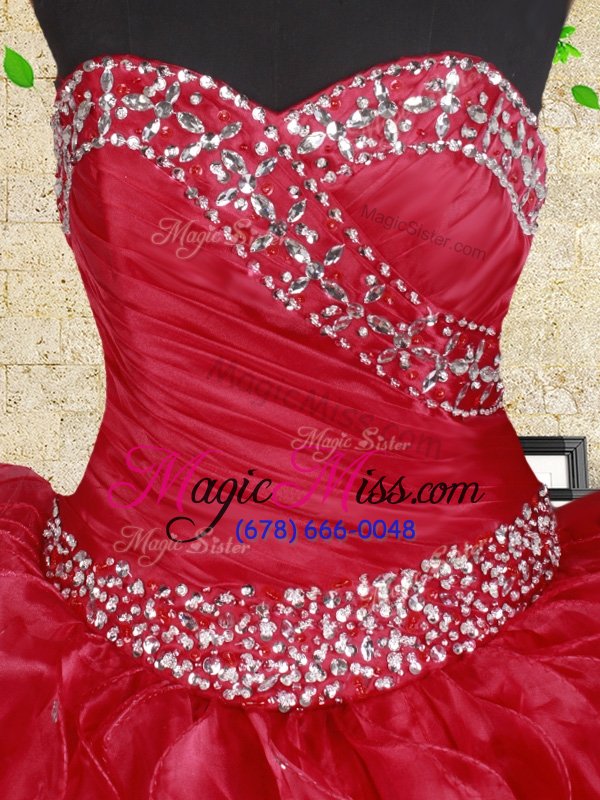 wholesale flirting sweetheart sleeveless organza 15 quinceanera dress beading and ruffles lace up