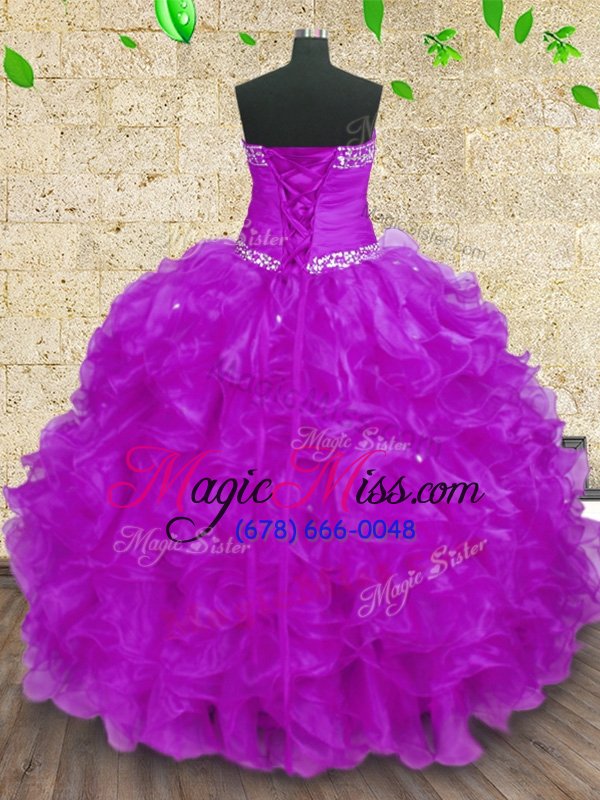 wholesale halter top sleeveless organza floor length lace up sweet 16 dress in purple for with beading and ruffles and ruching