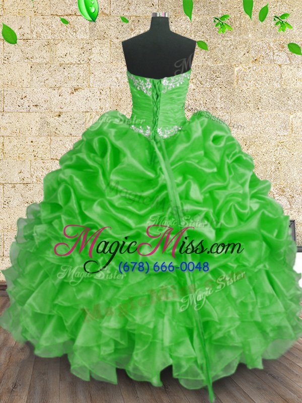 wholesale sumptuous sweetheart sleeveless organza sweet 16 dress beading and appliques and ruffles and ruching lace up