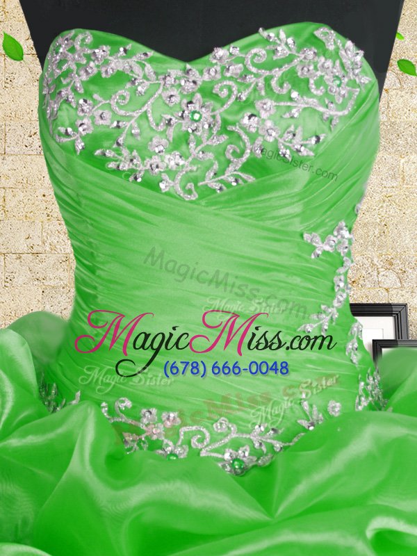 wholesale sumptuous sweetheart sleeveless organza sweet 16 dress beading and appliques and ruffles and ruching lace up