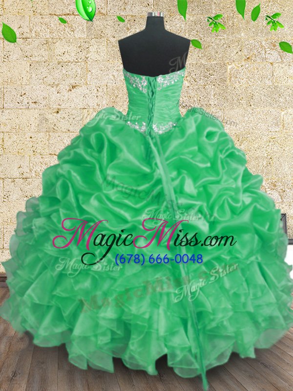 wholesale custom made apple green lace up sweetheart beading and appliques and ruffles and ruching 15th birthday dress organza sleeveless