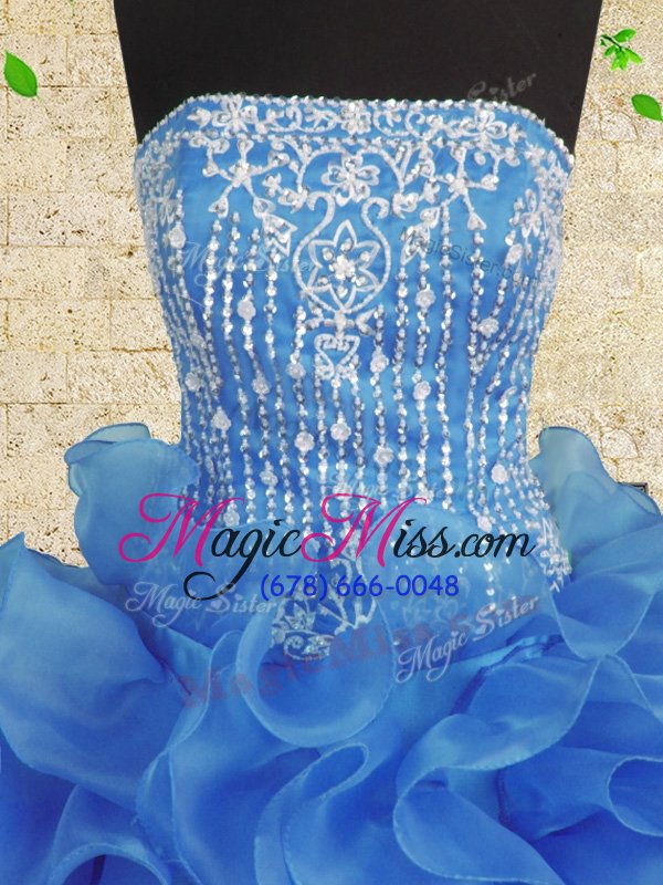 wholesale high end organza strapless sleeveless lace up beading and ruffles sweet 16 quinceanera dress in royal blue