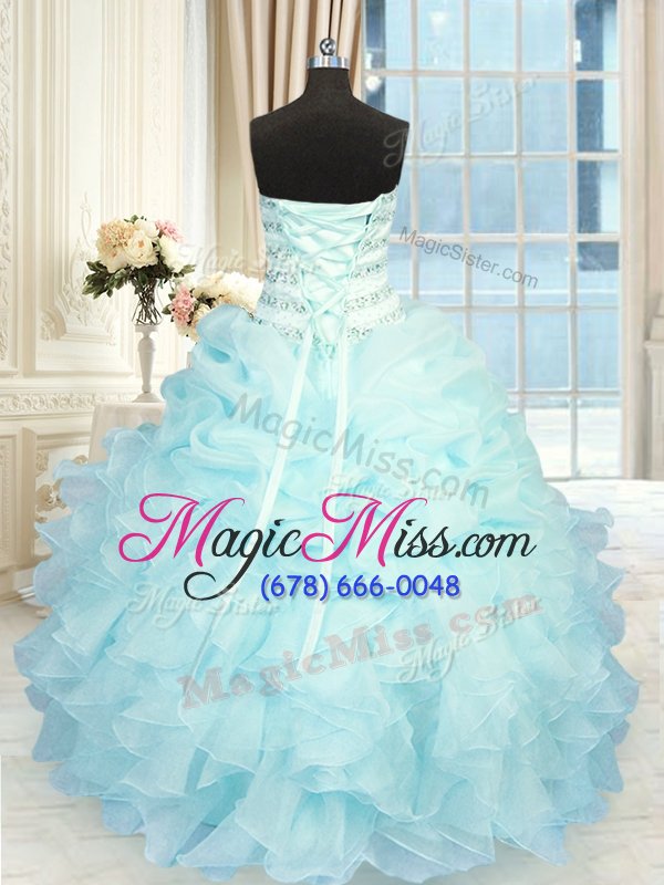 wholesale captivating aqua blue a-line sweetheart sleeveless organza floor length lace up beading and pick ups quinceanera gowns