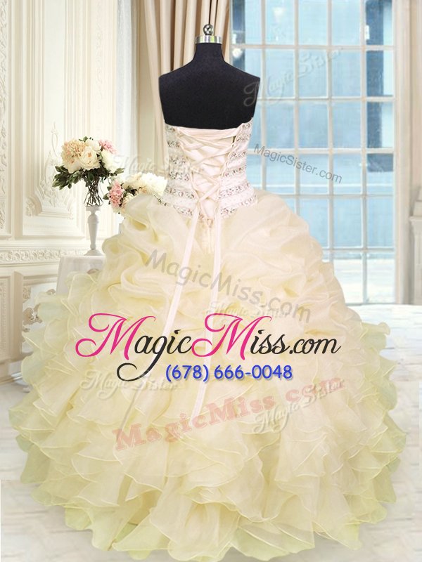 wholesale dazzling beading and ruffles vestidos de quinceanera champagne lace up sleeveless floor length