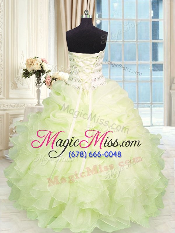 wholesale trendy floor length ball gowns sleeveless light yellow 15 quinceanera dress lace up