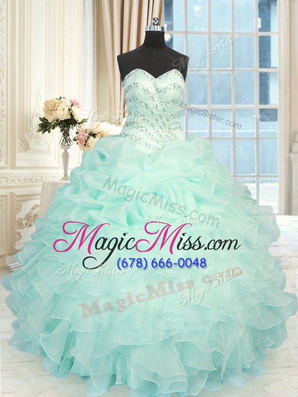 wholesale sexy apple green ball gowns organza sweetheart sleeveless beading and ruffles floor length lace up quinceanera dresses