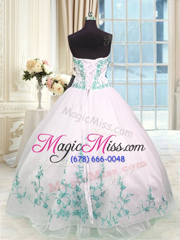 wholesale flare sleeveless lace up floor length embroidery and sashes|ribbons 15th birthday dress
