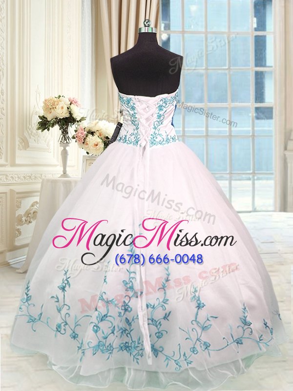 wholesale suitable blue and white sleeveless organza lace up 15th birthday dress for military ball and sweet 16 and quinceanera