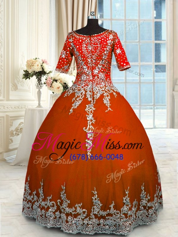 wholesale colorful orange red zipper v-neck beading and appliques and ruffles sweet 16 dress tulle half sleeves