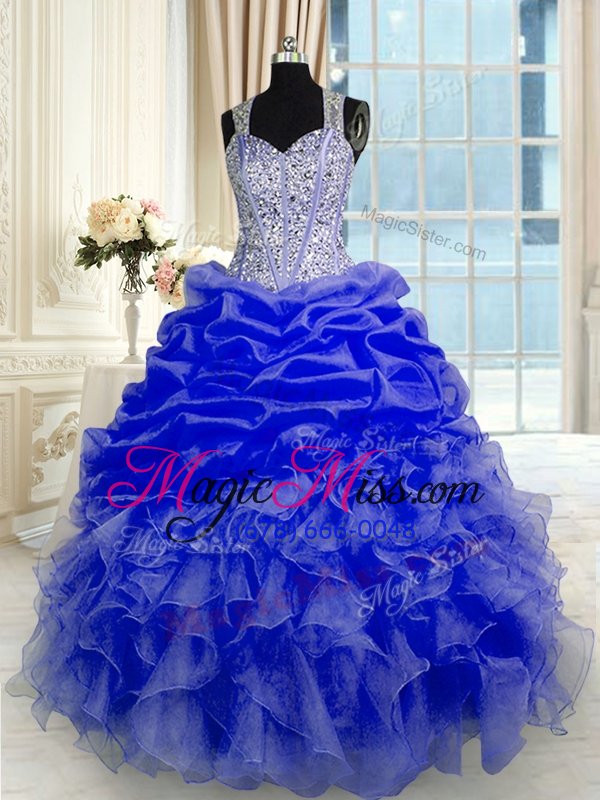 wholesale enchanting floor length zipper sweet 16 dresses blue and in for military ball and sweet 16 and quinceanera with beading and ruffles