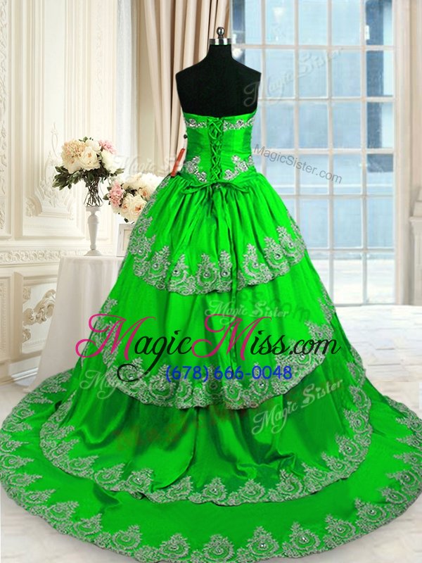 wholesale artistic ball gowns taffeta sweetheart sleeveless beading and appliques and ruffled layers with train lace up 15 quinceanera dress court train