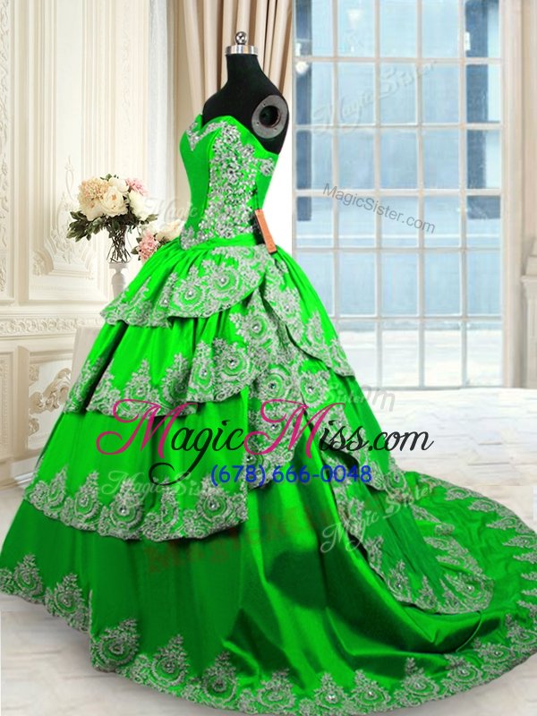 wholesale artistic ball gowns taffeta sweetheart sleeveless beading and appliques and ruffled layers with train lace up 15 quinceanera dress court train