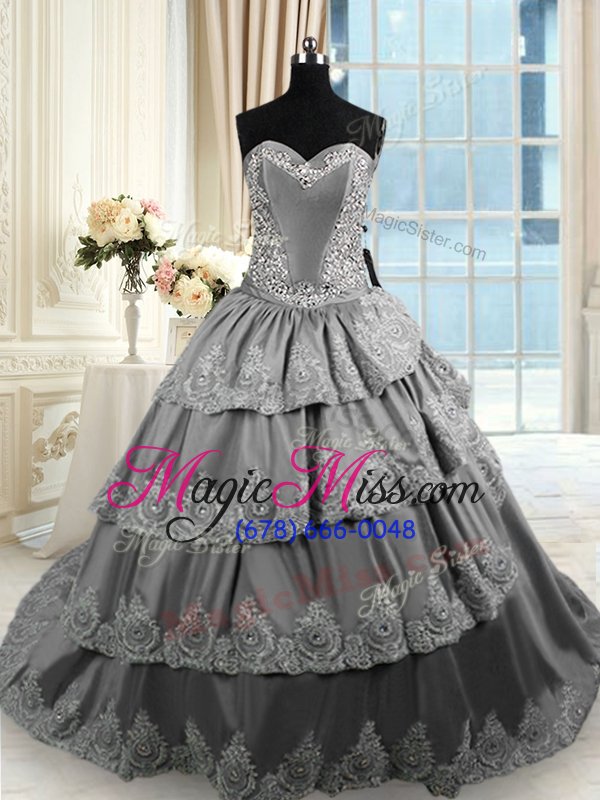 wholesale wonderful ruffled with train ball gowns sleeveless grey vestidos de quinceanera court train lace up