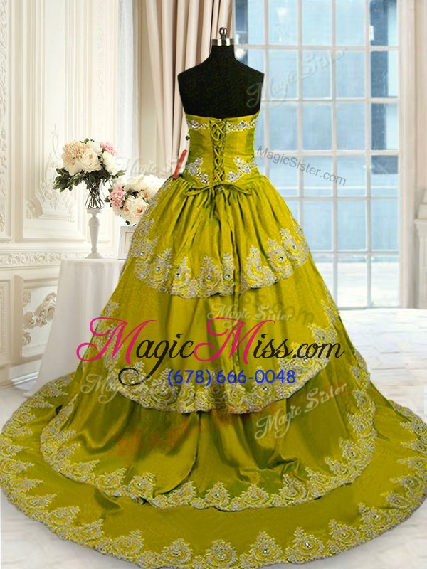 wholesale most popular olive green sweetheart neckline beading and appliques and ruffled layers 15th birthday dress sleeveless lace up