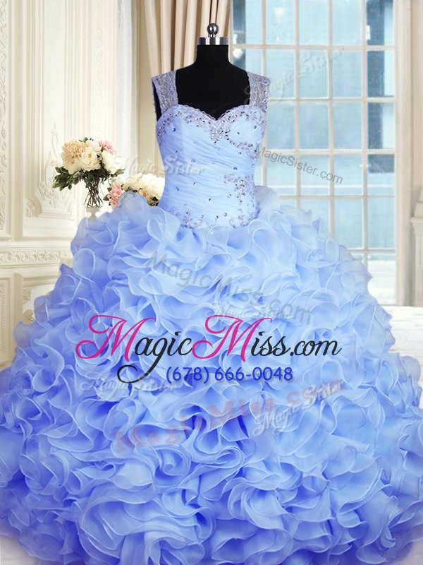 wholesale affordable baby blue ball gowns sweetheart sleeveless organza floor length zipper beading and ruffles quinceanera gowns