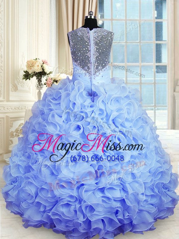 wholesale affordable baby blue ball gowns sweetheart sleeveless organza floor length zipper beading and ruffles quinceanera gowns