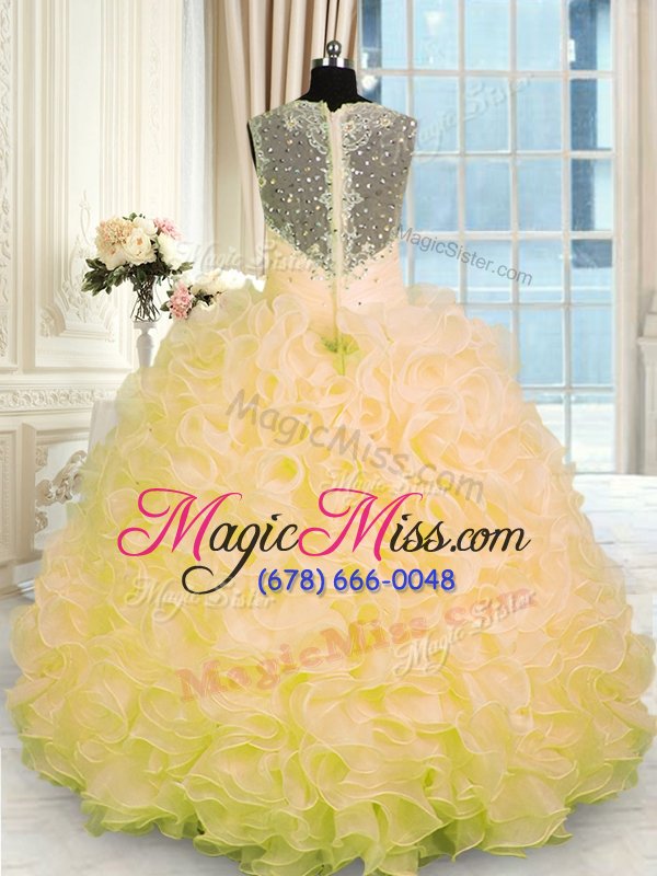 wholesale modern gold sweetheart zipper beading and ruffles quinceanera gown sleeveless