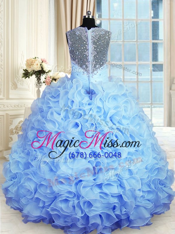 wholesale clearance beading and ruffles quinceanera gown baby blue zipper sleeveless floor length