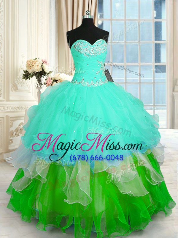 wholesale free and easy floor length lace up sweet 16 quinceanera dress multi-color and in for military ball and sweet 16 and quinceanera with beading and ruffled layers