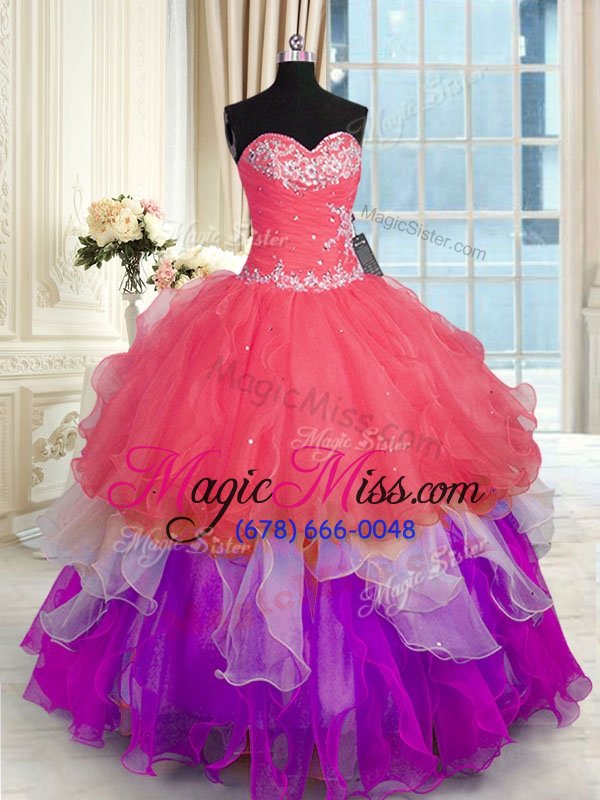 wholesale glamorous multi-color lace up quince ball gowns beading and appliques sleeveless floor length