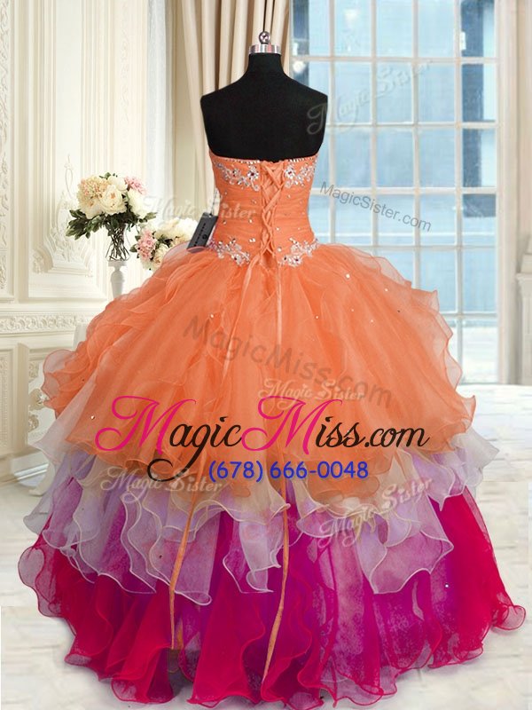 wholesale new style sleeveless organza floor length lace up ball gown prom dress in multi-color for with beading and ruffled layers
