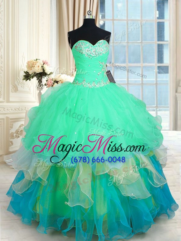 wholesale exquisite multi-color sweetheart lace up beading and ruffles sweet 16 quinceanera dress sleeveless